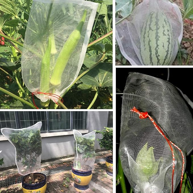 Mesh Fruit Tree Bags, 20 Pack 27 x 19 Inch Plants Protection Netting with Drawstring, Insect Bird Bug Barrier Net Cover for Garden Flower Bananas Vegetables Fruits Tree Shrub