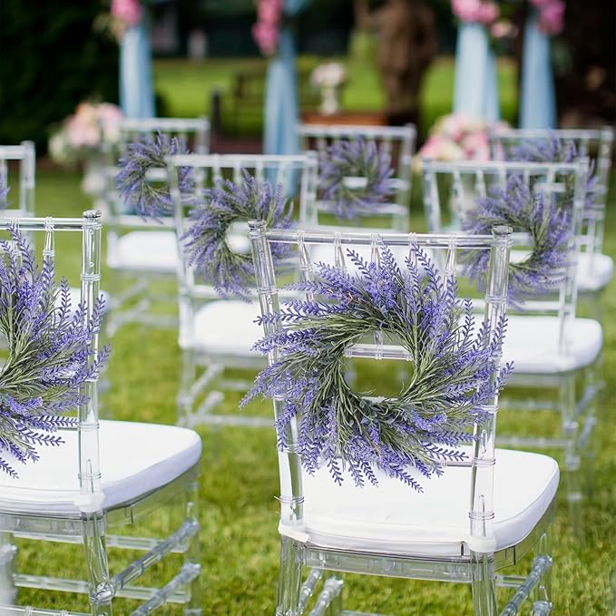 4 Pcs Lavender Candle Rings Wreaths Mini Purple Wreath Table Centerpieces 3 Inch Floral Wedding Ring Wreaths Pillar Lavender Candle Holder for Spring Summer Home Door Party Decoration