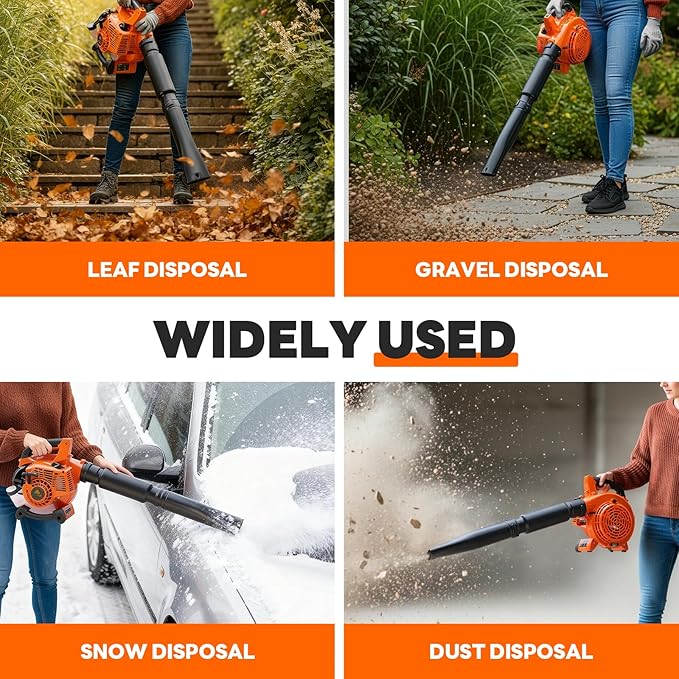 3-in-1 26CC Gas Leaf Blower & Leaf Vacuum Mulcher,Handheld Light Blower with Bag,450CFM 200MPH Gas Powered Leaf Blower for Lawn and Yard Care, Low Vibration 2-Cycle Engine Performance
