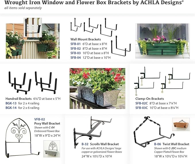 Achla Designs SFB-02C, 8 inch Railing clamp Window Flower Box Brackets, Black