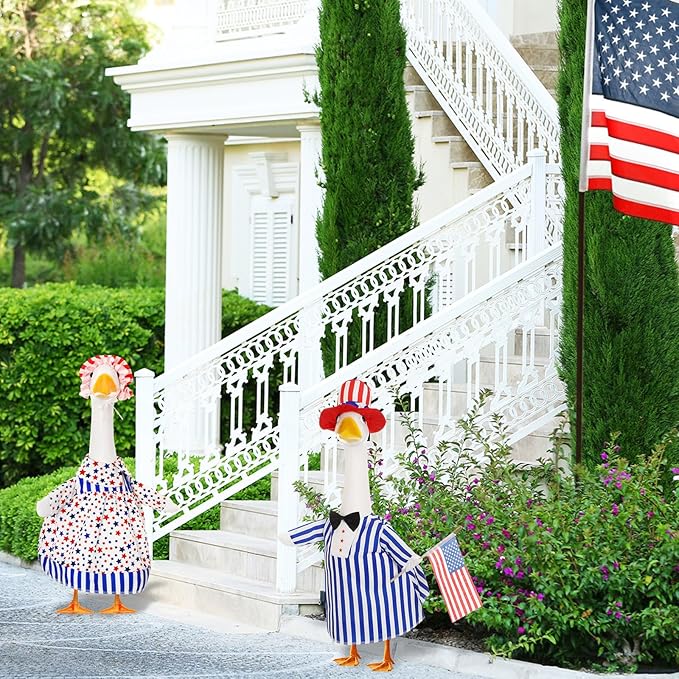 2 Set 4th of July Goose Outfit Lawn Porch Goose Clothes Plastic Goose Lawn Goose Clothing Independence Day Goose Outfit for Patriotic Outdoor Patio Yard Lawn Art Decoration (Elegant)