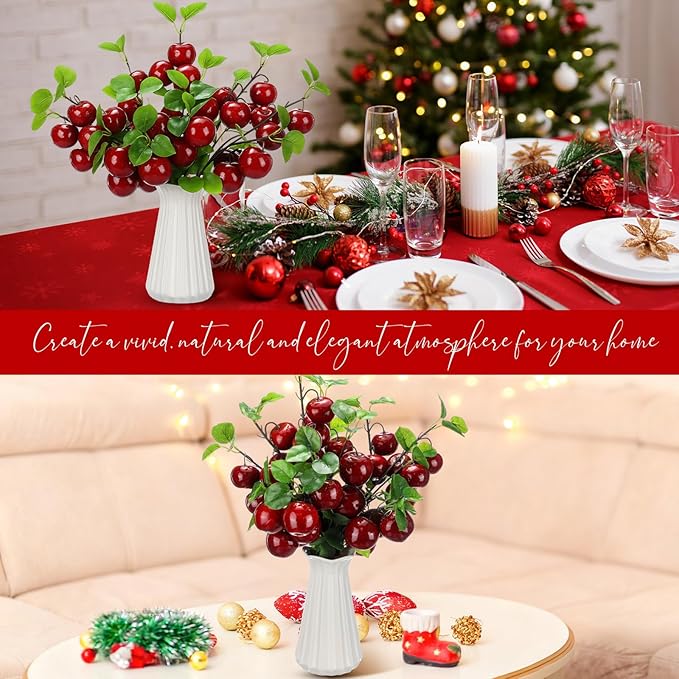 6 Pcs 27.56 Inches Artificial Fake Wine Red Apple Branches Christmas Decoration Realistic Apple Bouquets Tree Branch Fruit Plant for Home Office Vase Filler Shop Decoration