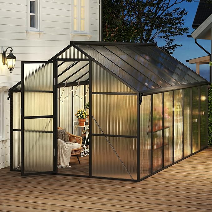 8x14FT Greenhouse for Outdoors, Galvanized Steel Frame Winter Green House w/ Adjustable Roof Vent, Lockable Door Handle &DrainageSystem, Walk-in Greenhouses for Outside Garden Backyard