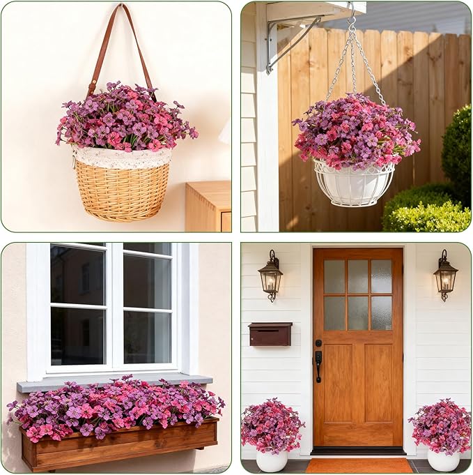 Stymedeca Artificial Flowers for Outdoor Faux Plants for Spring Summer Decoration, UV Resistant Realistic Silk Plastic Fake Flowers Garden Porch Patio Balcony Yard Front Home Decor, 24 Bundles