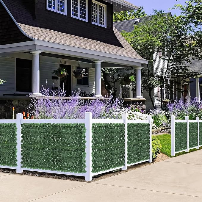QIAOKAIYAN Artificial Ivy Privacy Fence Screen - 120''(L) x 60''(W) Greenery Wall Panels for Outdoor Fence, Balcony, Patio or Garden Decor, Dense Green Backdrop Panel, Faux Grass Panels with Zip Ties