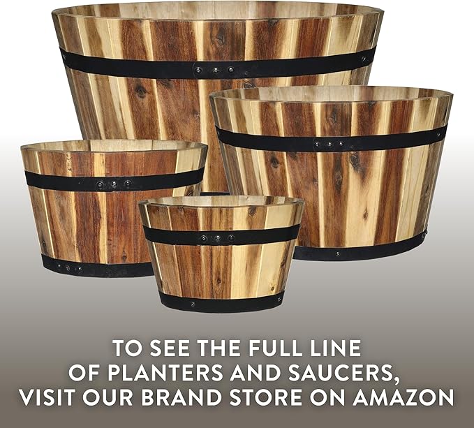 Classic Home & Garden 16" Whiskey Barrel Planter, Acacia