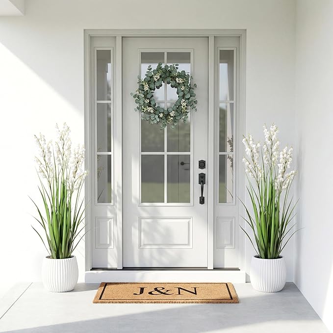 Ttranewsoo Artificial Tall Grass Plants with Pots 36" 1 Pack Lily of The Valley Artificial Grass Home Interior Decorating and Outdoor Garden Decorations(White)