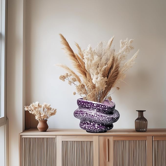 Teagas Ceramic Pots for Plants - 10.6 Inch Ceramic Plant Pots Indoor with Drainage Hole, Unique Planters for Indoor Outdoor Plants, Decorative Planter, Garden Room Decor, Housewarming Gifts, Purple