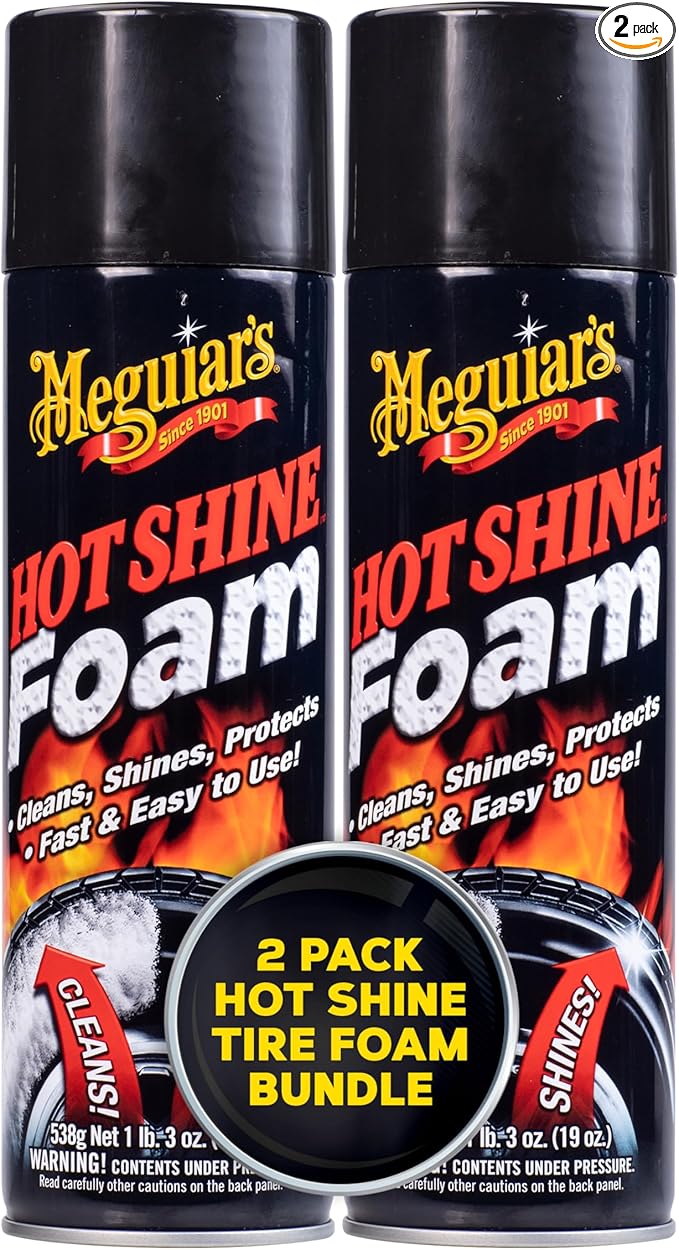 Meguiar's G13919 Hot Shine Tire Foam, Aerosol Tire Shine for Glossy, Rich Black Tires - 19 Oz Spray Can (Pack of 2)