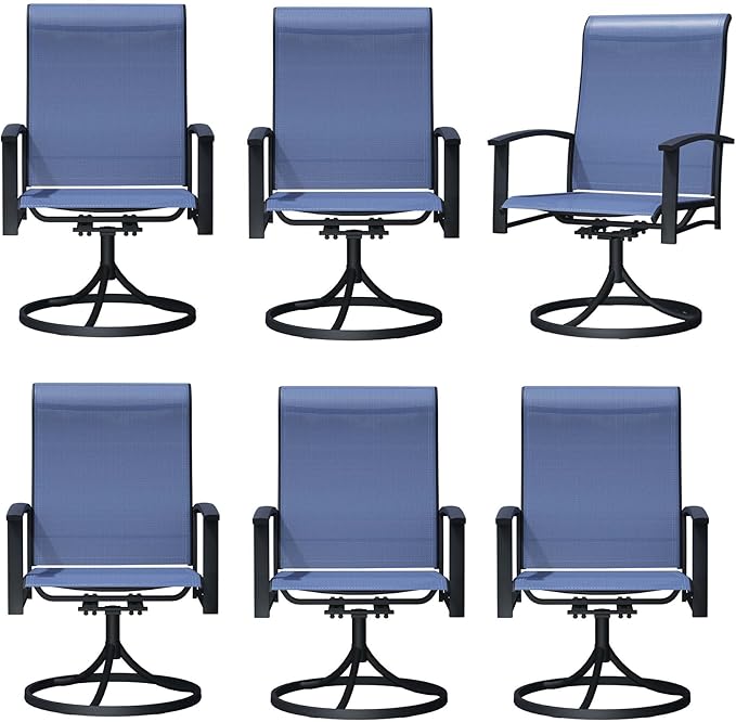 Patio Swivel Chairs Set of 6, All-Weather Metal Outdoor Dining Set with Breathable Mesh Seat, Lightweight Blue Swivel Bistro Chairs for Garden, Deck, Porch - Cool & Comfortable Relaxation