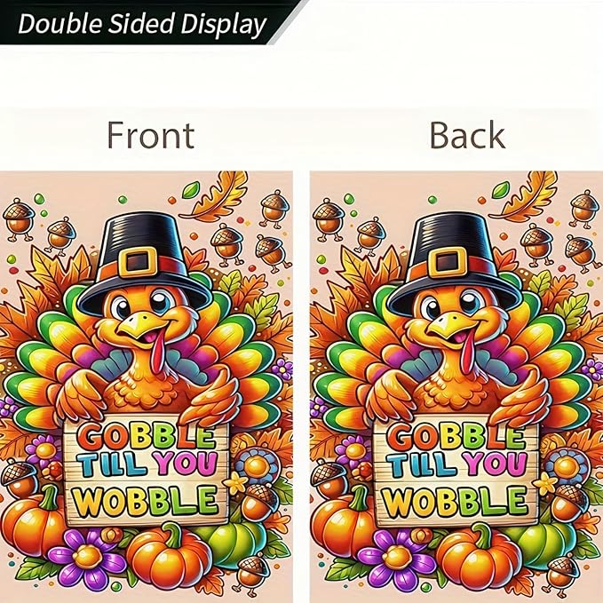 Happy Thanksgiving Garden Flag 12 x 18 Thankful Harvest Holiday Thanksgiving Gobble Turkey Garden Flag Decorative Fall Autumn Pumpkin Flag Outdoor Decorative House Turkey Banner