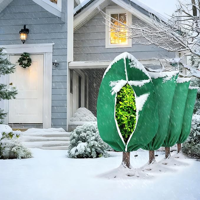 Clebay 6 Pack Plant Frost Protection Covers – Mixed Sizes 23.6x31.5, 31.5x47.2, 47.2x70.9 – Reusable Breathable Freeze Blankets with Drawstring for Winter Plant, Tree, Shrub, and Garden Protection