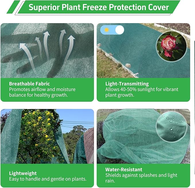 GUKULIVEL Plant Covers Freeze Protection, 10x33ft Green Frost Blanket for Winter, 1.23 oz/yd² Fabric, Premium Frost Protection Cover, Breathable Garden Row Covers for Outdoor Plants