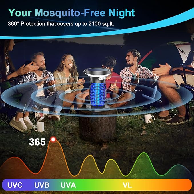 Solar Bug Zapper Outdoor, 3-in-1 Mosquito Zapper Outdoor Solar Powered, Cordless Electric Bug Zapper Indoor with Night Light, Waterproof Fly Zapper for Patio Backyard Home Kitchen Camping