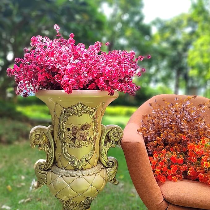 Grunyia Artificial Mums Flowers Outdoor Plastic Plants - 12 Bundles Outside Face Fake Fall Flowers Greenery UV Resistant No Fade Faux Shrubs Home Garden Porch Patio Office Thanksgiving