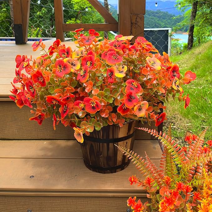 Thinktral Artificial Mums Fall Flowers for Outdoors, 12pcs Fake Mums UV Resistant Outdoor Artificial Plants, Faux Silk Flowers Plants for Porch,Garden, Patio,Window Box Decoration