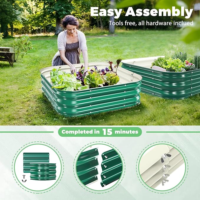 Galvanized Raised Garden Bed, 3x3x1ft Garden Planter Bed Outdoor, Heavy Duty Rustproof Steel Raised Bed Kit for Gardening Vegetables Fruits Flowers Grow Green