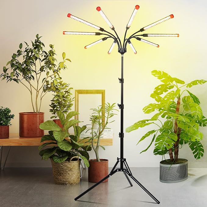 Orchbloom 10-Head Grow Light with Stand and Timer, 90 Watt Power Home Plug LED Grow Lights for Indoor Plants for Tall Houseplants, Bonsai Tree, Seed Starting, 24"-64" Adjustable Height