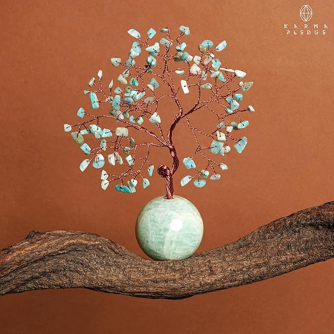 Crystal Tree of Life Home and Office Decor Gifts for Women, Amazonite Chakra Healing Stones Feng Shui Bonsai Tree for Positive Energy, Money, Good Luck, Christmas Decor, Birthday Gifts for Mom