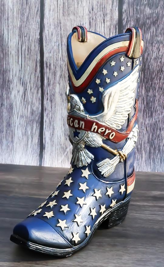 Ebros Gift Rustic Country Patriotic Blue USA Flag Western Stars American Hero USA Eagle Great Seal Crest Cowboy Boot Decorative Flower Bouquet Vase Or Planter Figurine 9" High