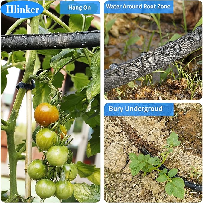 2025 Flat Soaker Hose 75 ft with Stake for Garden, Linkable Drip Hose Diy Automates Garden Irrigation System Saving 84% Water, Dual-layer Leak-free Design Water Hose with Holes