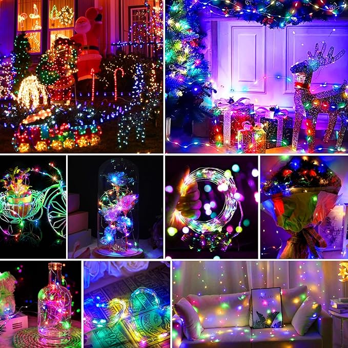 pozzolanas 100 Pack Multicolor Battery Operated String Lights - 7ft Waterproof Fairy Lights with 20 LEDs for Home, Mason Jar, Party, Wedding, Halloween, Christmas Decorations