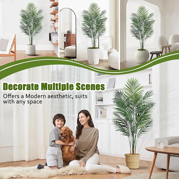 Artificial Palm Tree Outdorr 5ft, Large Fake Tropical Areca Palm Tree with 13 Trunks, Tall Faux Floor Plants for Indoor-Living Rooms, Offices, Bedroom Home Decor