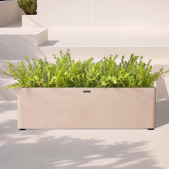 TerraDeco 31 Inch Rectangular Concrete Planter,Durable All-Weather Use with Drainage Holes,Large Rectangular Planter for Outdoor Indoor Plants