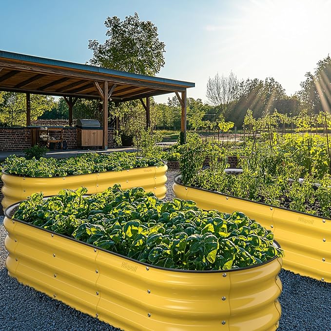 Raised Garden Bed Kit, 5x2x1 ft Galvanized Planter Box Outdoor with Safety Edging, Large Metal Raised Beds for Gardening Vegetables Flower Fruits (Cream Yellow)