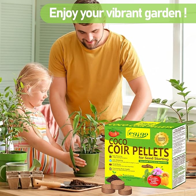 Legigo 200 Pcs 30mm Coco Coir Pellets Seed Starter Soil Mix- Organic Coconut Coir Potting Soil Pods for Seedling, Coco Peat Soil Discs for Indoor & Outdoor Plants Bonsai Herbs Vegetables and Flowers