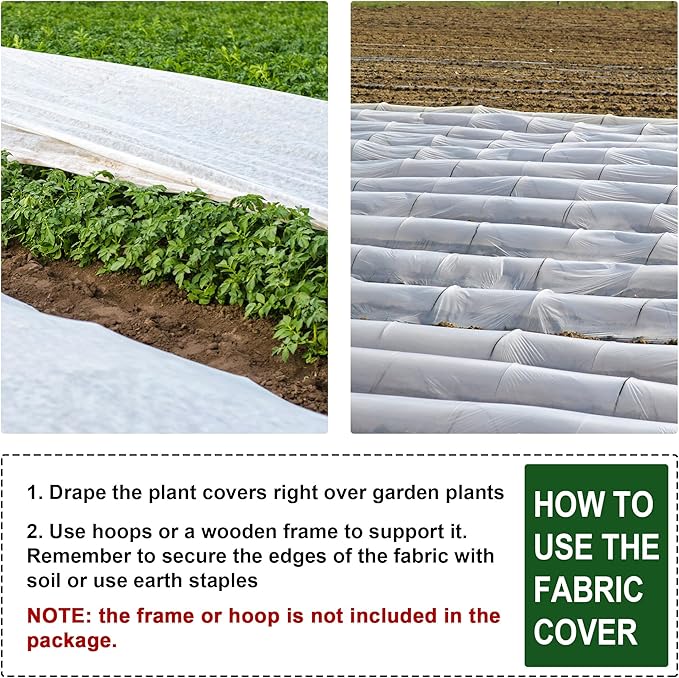 eisoco Plant Covers Freeze Protection, 10x33FT 0.9oz/yd² Winter Floating Row Covers, Frost Cloth Blanket Shade Cloth Garden Fabric Plant Cover for Raised Beds Vegetables Insect Winter Frost