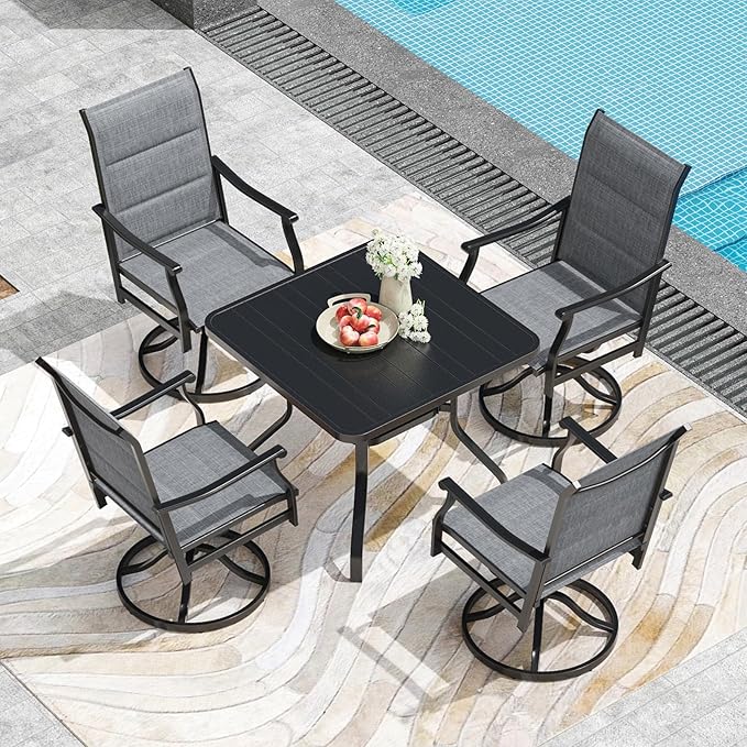 Soohow Patio Dining Chairs Set of 2, Swivel Outdoor Patio Chair with Paded Textilene Fabric, All Weather Outdoor Seats Ergonomic Comfort, Perfect Seats for Backyard, Balcony, and Garden