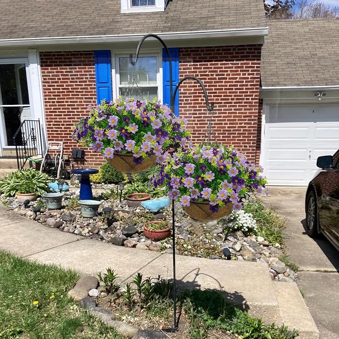 Lamsze Artificial Hanging Flowers with Basket,Fake Daisy Flowers in 12 inch Coconut Lining Hanging Baskets for The Decoration of Courtyard, Indoors, and Outdoors(Purple)