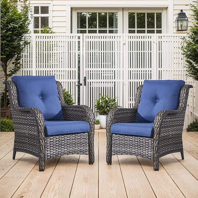Belord Wicker Furniture 4 Pieces Outdoor Patio Furniture Set Patio Chairs with Ottomans Conversation Set for Porch Garden Deck Balcony Poolside