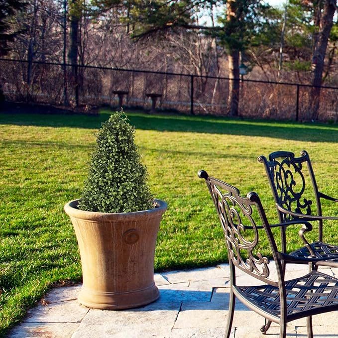 Azoco 30" Artificial Boxwood Topiary Trees Outdoor Set of 2 - UV Resistant Faux Plants for Front Porch Outside Planter, Realistic Fake Cone-Shaped Bushes & Shrubs 2.5ft