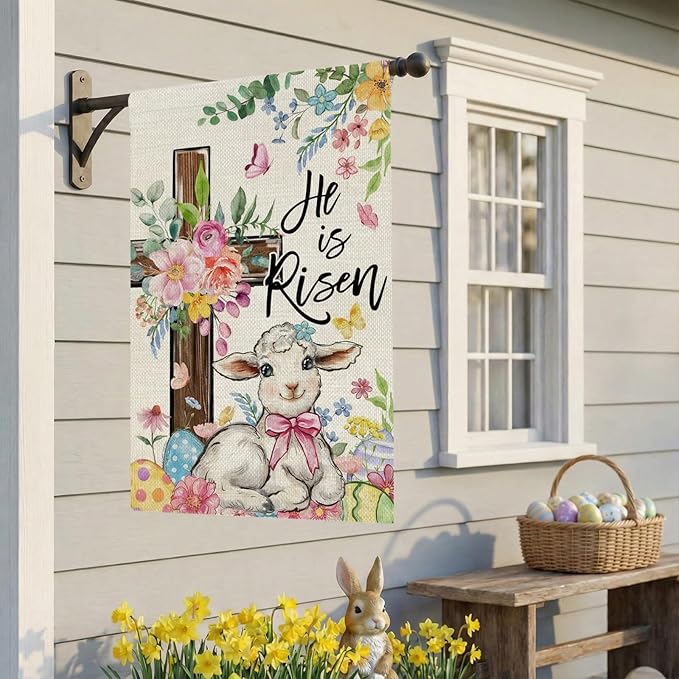 CROWNED BEAUTY Easter House Flag Cross 28x40 Inch Double Sided Large Holiday Welcome Decoration for Outside Yard