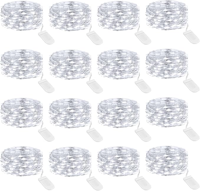 Onforu 16 Pack White Fairy Lights Battery Operated String Lights, 6.5ft IP67 Waterproof Twinkle Lights LED Lights for Strings Wedding Centerpiece Decor Christmas Bedroom