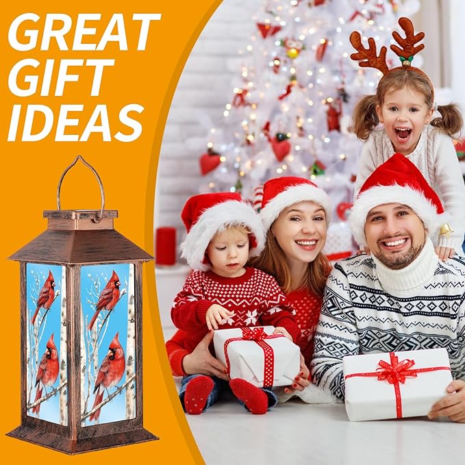 Solar Lanterns with Cardinal Theme Outdoor Waterproof Decorative Lights for Garden Birthday Gifts for Women, Mom, and Grandma Solar LED Hanging Lights for Yard, Patio, Lawn, and Porch(Tree Trunk)