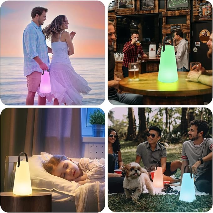 Outdoor Lanterns, GGII Rechargeable Camping Lantern with IP44 Waterproof, Battery Operated Outdoor Portable Cordless Table Lamp with RGB Lights for Patio Balcony Garden (TPU Handle)