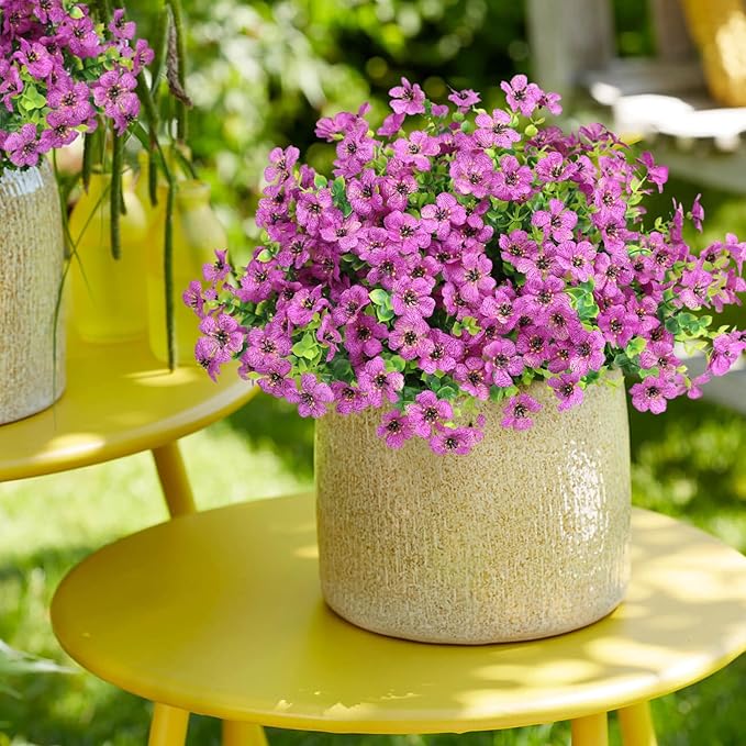 ATTGREAT Artificial Flowers Outdoor Faux Plants UV Resistant Fake Patio Flowers Plastic Greenery Plnats Outside Bulk for Spring Garden Hanging Planter Home Vase Decor, 12 Bundles (Purple)