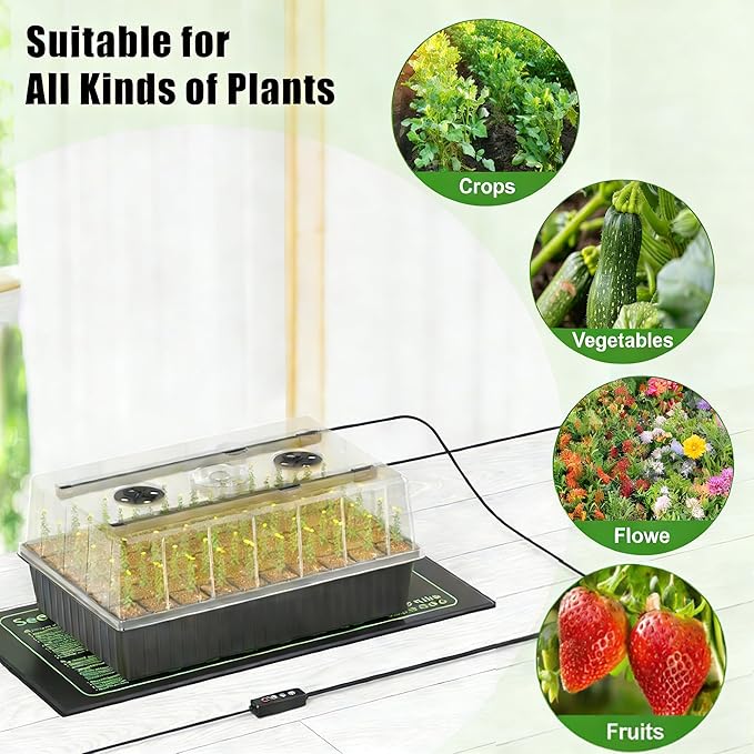 60 Cell Self-Watering Seed Starter Tray with Grow Light and Heat Mat,Seed Starter Kit,Humidity Domes,Auto Timer,Flexible Brightness Seedling Starter Trays for Seed Starting & Seeds Growing