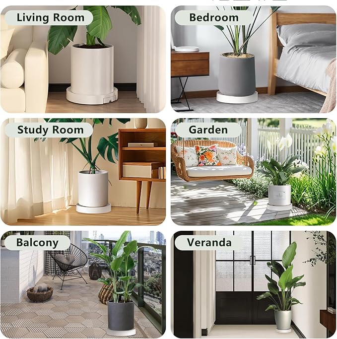 MCleanPin 2 Pack Plant Caddy with Hidden Wheels, 11" Heavy Duty Rolling Plant Stand with Removable Drainage Tray and Silent Casters Round Flower Pot Mover Planter Dolly for Indoor Outdoor White