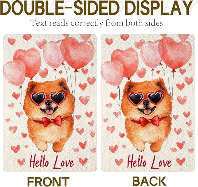 Valentine's Day Chow-Chow-Dog Hello Love Garden Flag, House Yard Plaid Love Heart Outside Decoration, Spring Holiday Wedding Anniversary Outdoor Small Decor 12x18(12654)