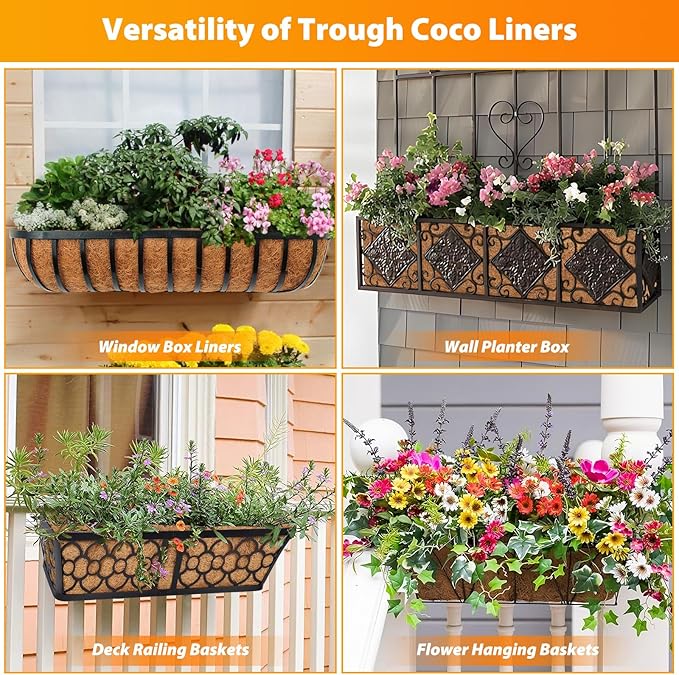Legigo 2 Pack 48 Inch Square Coco Liners Planter Baskets Liner- Natural Coconut Coir Basket Liner Replacement, Window Box Liners Trough Coconut Liners for Wall Planter Garden Deck Fence Flower Baskets