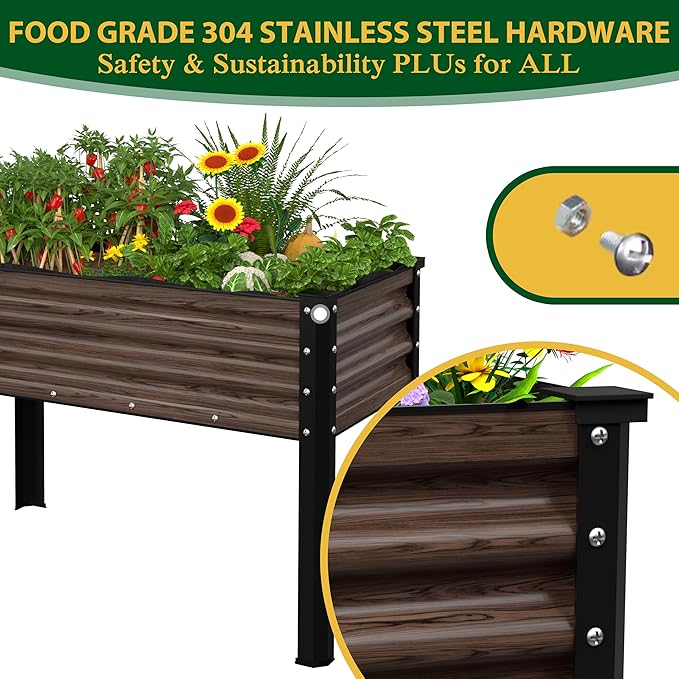 MUPATER 48" L x 24" W x 32" H Galvanized Steel Raised Garden Bed, Large Metal Elevated Raised Planter Box with Legs & Detachable Black Liner for Backyard, Garden, Balcony, Rustic