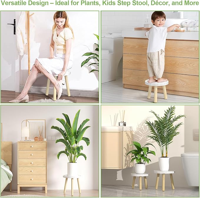 Vecxoty 3-Pack Wood Plant Stands Indoor, Single Plant Stand for 6-12 Inch Pots, Mid-Century Modern Plant Stool, Tall Plant Stand for Large Plants for Living Room, Balcony, Office (White)
