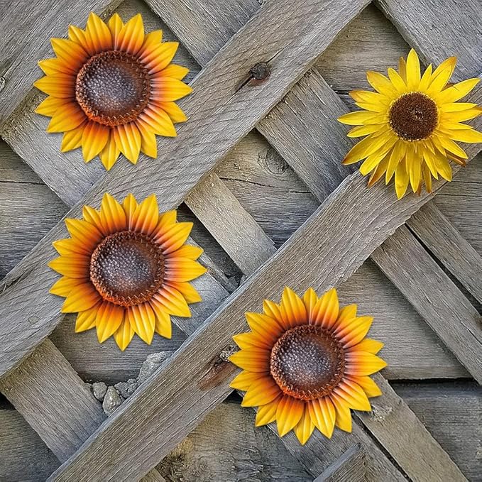 YEAHOME Sunflower Wall Decor - 9'' Metal Flower Wall Art Decorations 3 PACK Spring Yard Garden Sunflower Decor Hanging for Kitchen, Bathroom, Bedroom, Set of 3 Handmade Gift for Home, Indoor, Outdoor