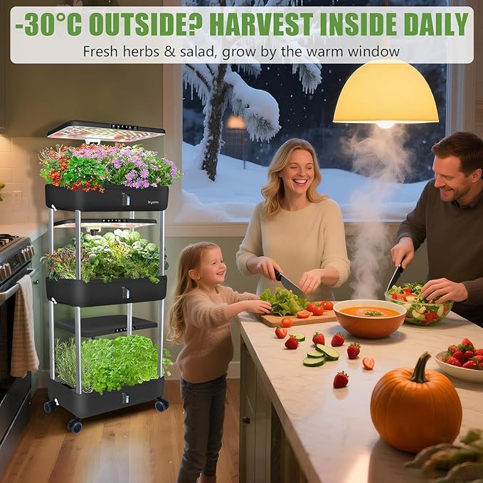 66-Pod Indoor Hydroponic Growing System + 3 Free Seeds Starter Kit (Lettuce, Salad Mixed, Basil Seeds) – Dual 53W Full-Spectrum LED, 10-L Water Tank, 3-Tier Grow Pods (66 Pods)