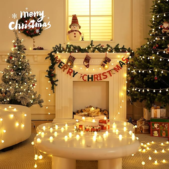 LORRYTE Connectable 43FT 100LED Globe String Lights | 8 Modes Warm White String Lights Plug in with Remote | Hanging Fairy Light for Indoor Outdoor Bedroom Party Classroom Christmas Tree Decor