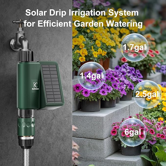 Smart WiFi Solar Sprinkler Timer, XinFuture Water Timer Rechargeable with Rain Delay, Manual& Automatic Watering System for Garden Hose Faucet, App& Voice Control, Outdoor Irrigation Controller